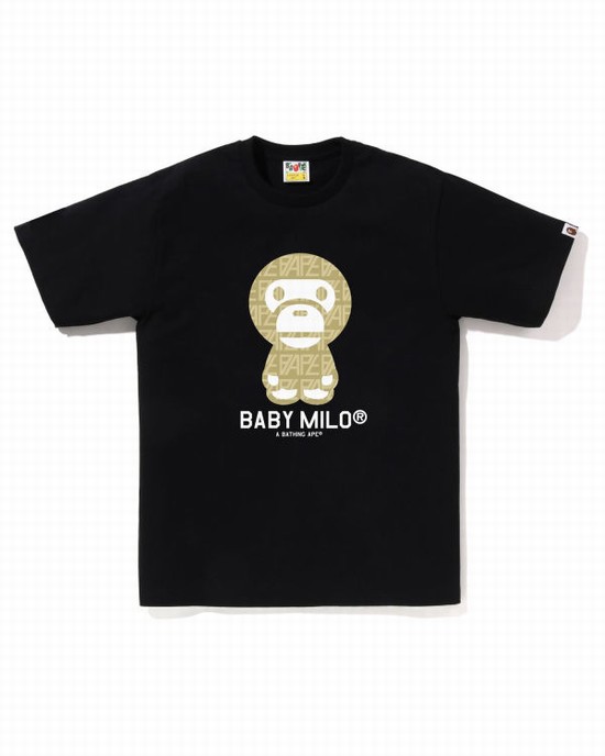 Black Bape Logo Monogram Milo Men's T Shirts | ZA-51270