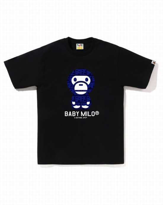 Black Bape Logo Monogram Milo Men's T Shirts | ZA-56472