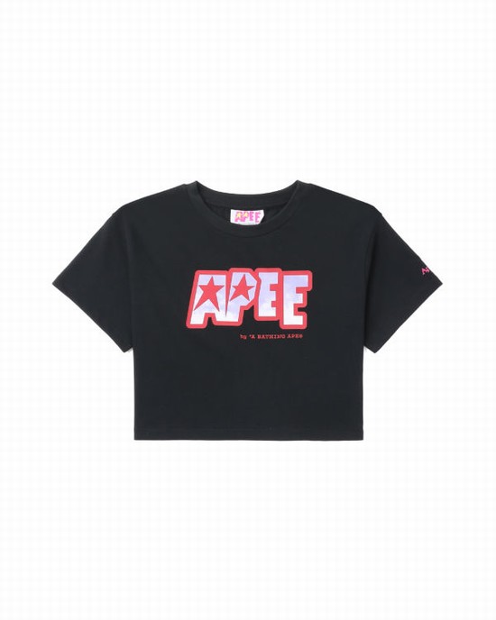 Black Bape Logo printed crop Women's T Shirts | ZA-52046