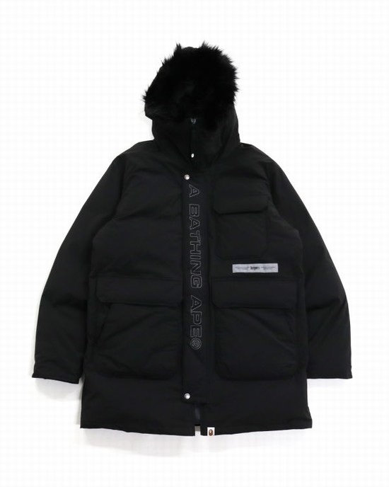 Black Bape Loose Fit Long Men's Down Jackets | ZA-47853