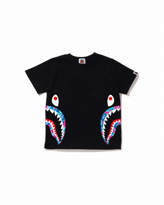 Black Bape Marble Camo Side Shark Kids' T Shirts | ZA-49328