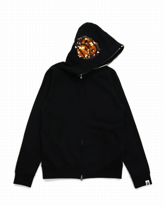 Black Bape Milo Sequin Full Zip Women's Hoodie | ZA-72604