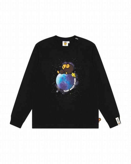 Black Bape Milo graphic long sleeve Women's T Shirts | ZA-86243