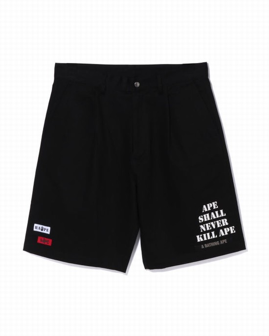 Black Bape Multi Motif Leather Pocket Chino Men's Shorts | ZA-75196