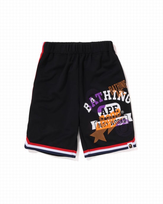 Black Bape Multi Print Basketball Kids' Shorts | ZA-91760