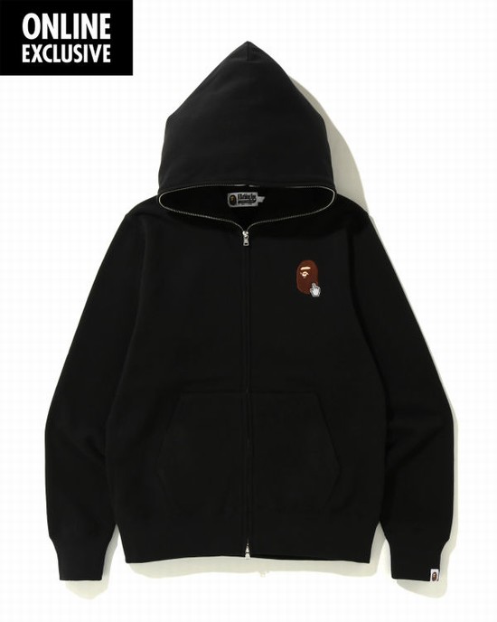 Black Bape Online full zip Men's Hoodie | ZA-09467