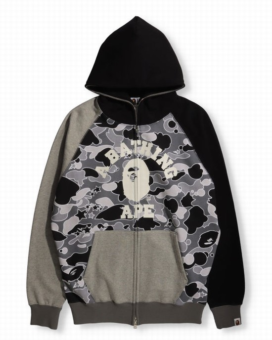 Black Bape STA Camo Raglan Oversized Zip Women's Hoodie | ZA-07138