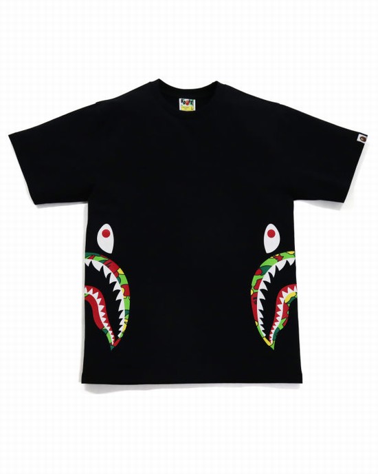 Black Bape STA Camo Side Shark Men's T Shirts | ZA-60735