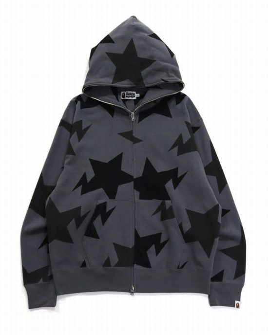 Black Bape STA Pattern Relaxed Fit Full Zip Men's Hoodie | ZA-90362