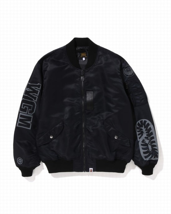 Black Bape Shark Loose Fit MA-1 Men's Coats | ZA-79130