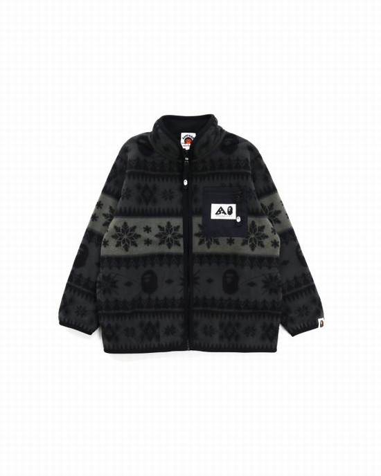 Black Bape Snow Pattern Stand Collar Kids' Jackets | ZA-94621