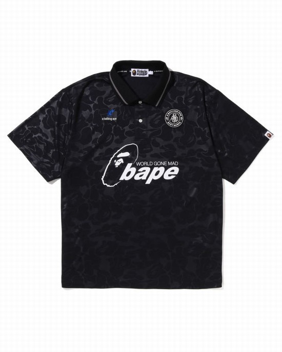 Black Bape Soccer Game Relaxed Fit Polo Men's T Shirts | ZA-32089