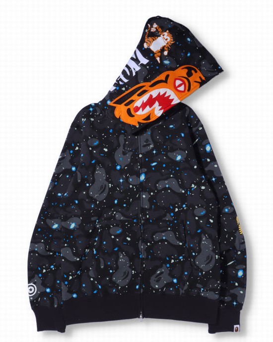 Black Bape Space Camo Tiger Full Zip Men's Hoodie | ZA-83267