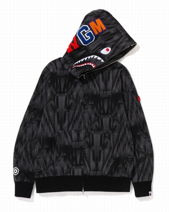 Black Bape Speed Racer Shark Full Zip Men's Hoodie | ZA-48309