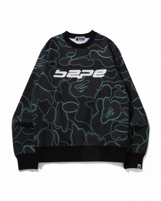 Black Bape Text Code Camo Crewneck Men's Sweatshirts | ZA-85127