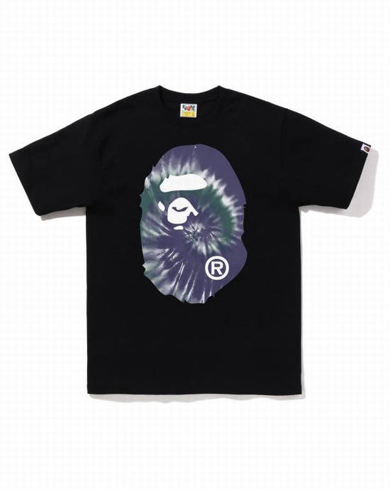 Black Bape Tie-Dye Big Ape Head Men's T Shirts | ZA-20539