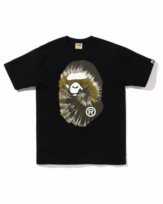 Black Bape Tie-Dye Big Ape Head Men's T Shirts | ZA-35916