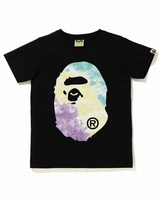 Black Bape Tie-Dye Big Ape Head Women's T Shirts | ZA-15064