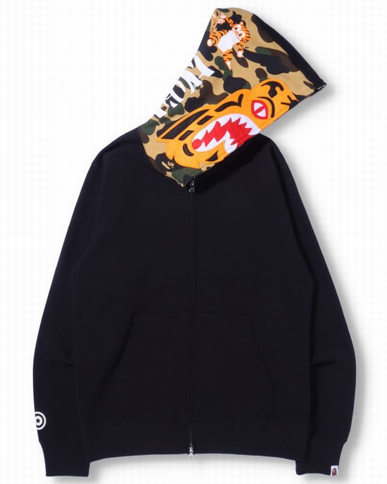 Black Bape Tiger Full Zip Men's Hoodie | ZA-78201