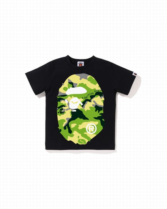 Black Bape Woodland Camo Big Ape Head Kids' T Shirts | ZA-90638