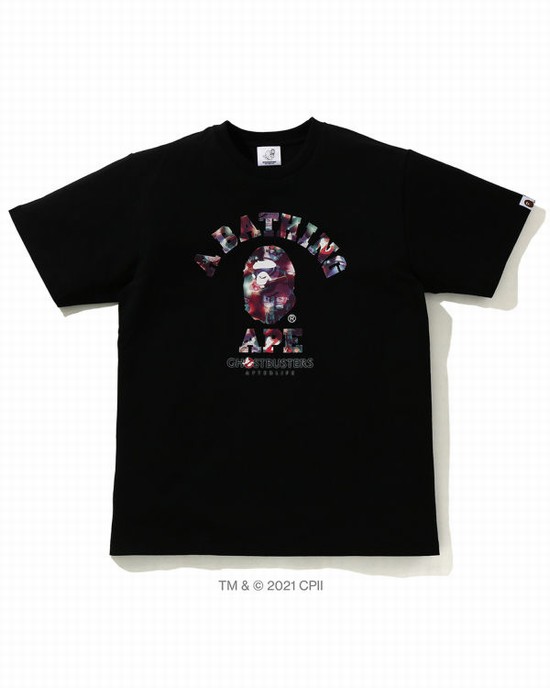 Black Bape X Ghostbusters Camo College Men's T Shirts | ZA-91708