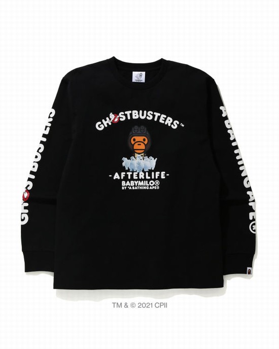 Black Bape X Ghostbusters Milo Long Sleeve Men's T Shirts | ZA-02761