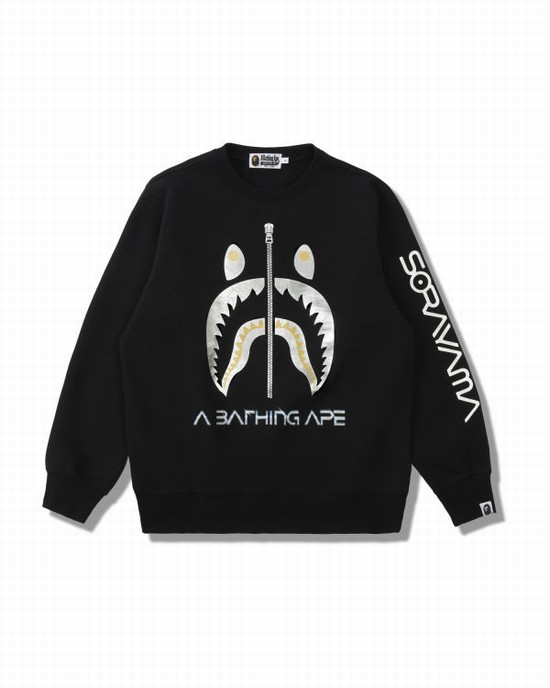 Black Bape X Hajime Sorayama Shark Crewneck Men's Sweatshirts | ZA-68251