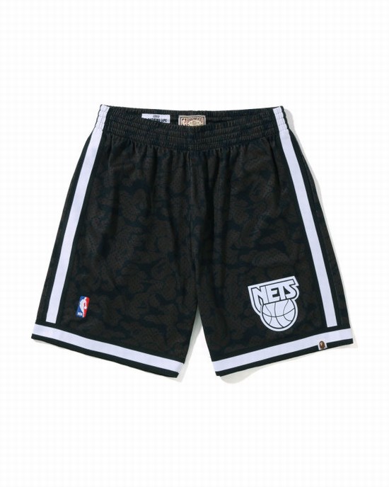 Black Bape X M&N Brooklyn Nets Jersey Men's Shorts | ZA-30498