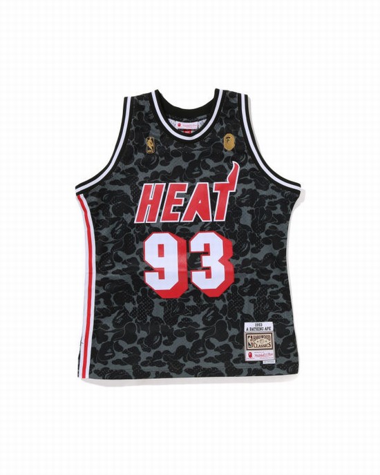 Black Bape X M&N Miami Heat Jersey Men's T Shirts | ZA-37489