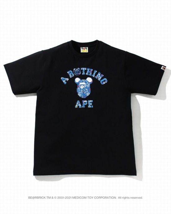 Black Bape X Medicom Toy Camo BE@R College Men's T Shirts | ZA-54372