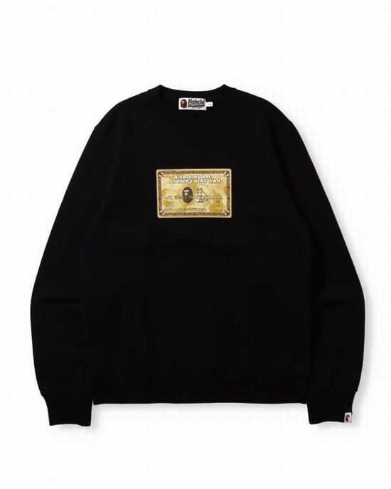 Black Bape X OVO Card Crew Neck Men's Sweatshirts | ZA-13827