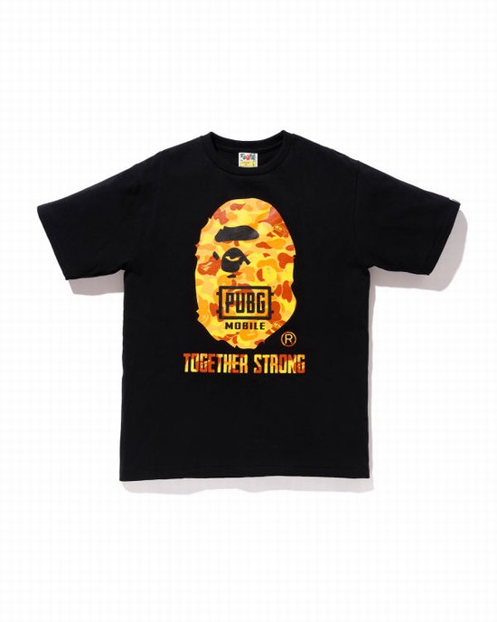 Black Bape X PUBG MOBILE Ape Head Men's T Shirts | ZA-82740