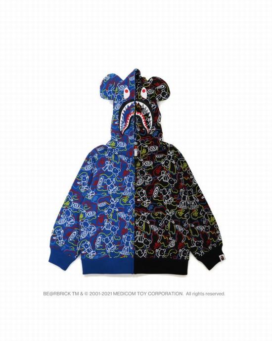 Black / Blue Bape X Medicom Toy Camo BE@R Shark Half Zip Kids' Hoodie | ZA-49831