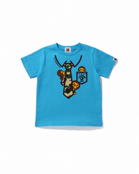 Blue Bape 1st Camo Milo Neck Print Kids' T Shirts | ZA-02376