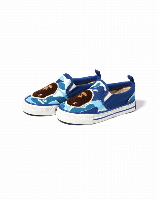 Blue Bape ABC Camo Ape Head Patch Kids' Slip Ons | ZA-67219