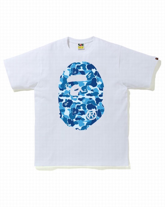 Blue Bape ABC Camo Big Ape Head Men's T Shirts | ZA-26591