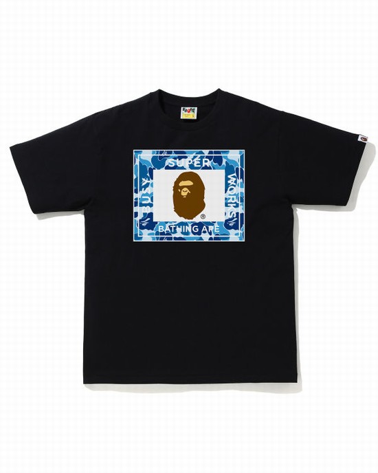 Blue Bape ABC Camo Super Busy Works Men's T Shirts | ZA-65082