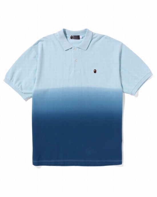 Blue Bape Ape Head One Point Gradation Relaxed Fit Polo Men's T Shirts | ZA-76041