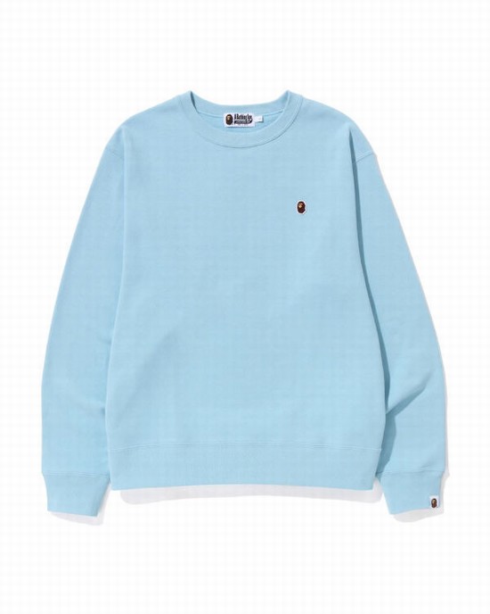 Blue Bape Ape Head One Point Relaxed Fit Crewneck Men's Sweatshirts | ZA-52790