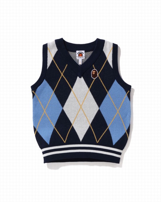 Blue Bape Ape Head Patch Argyle Kids' Vest | ZA-21634