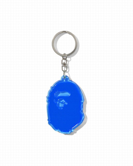 Blue Bape Ape Head Reflective Men's Key Rings | ZA-54921