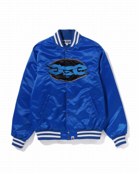 Blue Bape Ape Relaxed Fit Nylon Varsity Men's Jackets | ZA-94518