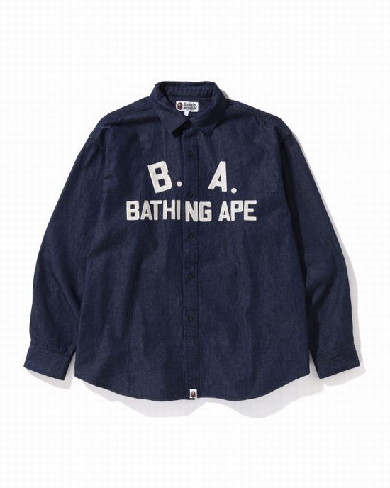 Blue Bape B.A Loose Fit Denim Men's Shirts | ZA-87364