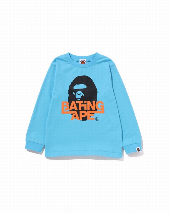 Blue Bape Bathing Ape Ape Head L/S Kids' T Shirts | ZA-12589