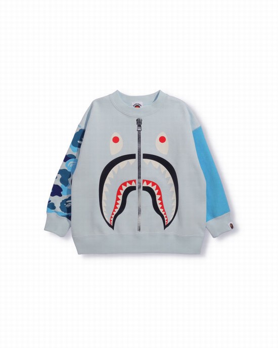 Blue Bape Big ABC Camo Shark Oversized Crew Neck Kids' Sweatshirts | ZA-28105