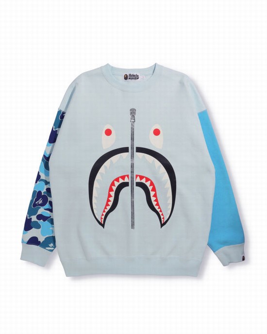 Blue Bape Big ABC Camo Shark Oversized Crew Neck Women's Sweatshirts | ZA-81462