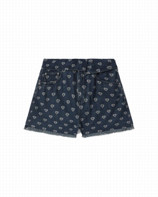 Blue Bape Bite flip pattern denim Women's Shorts | ZA-16247