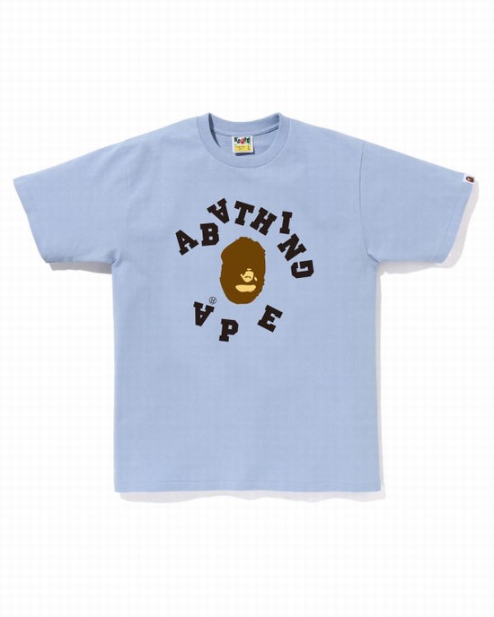 Blue Bape Broken College Men's T Shirts | ZA-26738