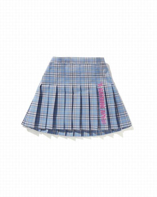 Blue Bape Check Pleated Jr Kids' Skirts | ZA-43068