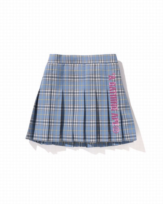 Blue Bape Check Pleated Kids' Skirts | ZA-94672